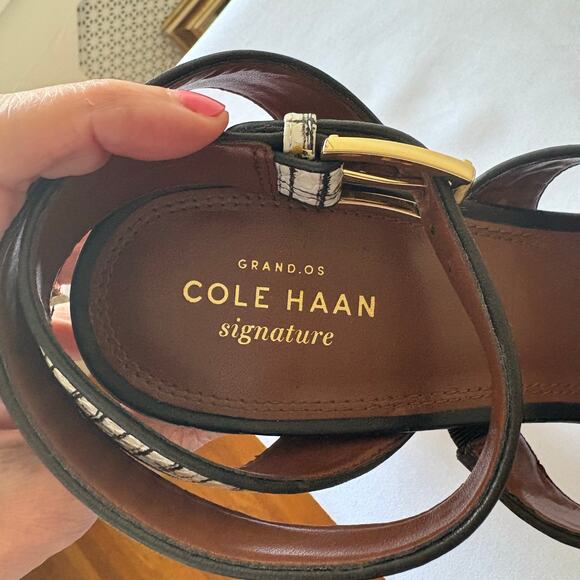Cole Haan Signature Ankle Strap Block Heel Sandal Women's 10B | Black/White - Picture 9 of 11